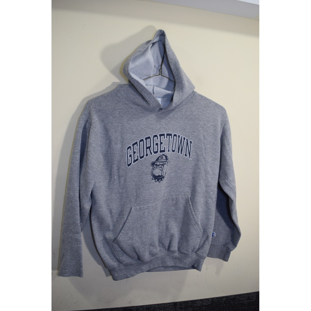 Vintage Champion GEORGETOWN University Hoodie BOYS GIRLS L 10 12 FLAWS WORN LOOK